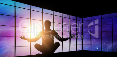 Composite image of  zen businessman meditating in yoga pose