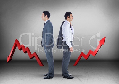 Left or right crooked arrows with Businessman looking in opposite directions