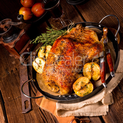 Duck on old Polish roasted with thyme and Apple