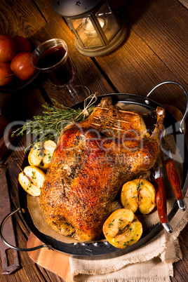 Duck on old Polish roasted with thyme and Apple