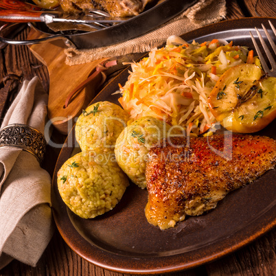 Roast duck with dumplings