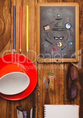 Table top with a blackboard with web graphics