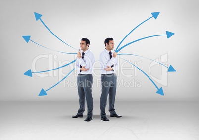 Left or right arrows directions with Businessman looking in opposite directions