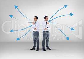 Left or right arrows directions with Businessman looking in opposite directions