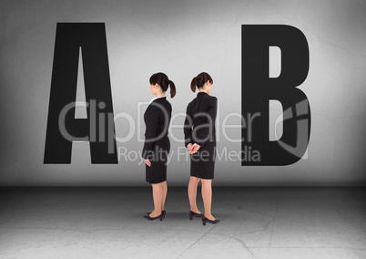 A or B with Businesswoman looking in opposite directions