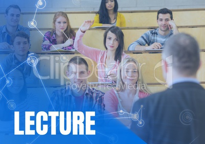 Lecture text and University teacher with class