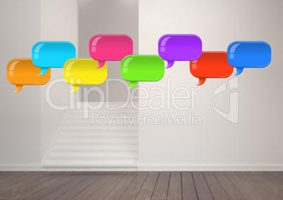 Group of Shiny chat bubbles floating in room