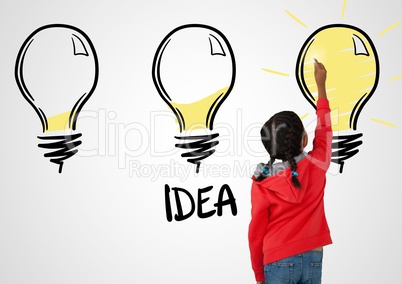 Girl drawing light bulbs idea
