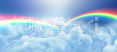 Composite image of graphic image of double rainbow