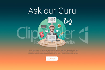 Composite image of ask our guru text with icons