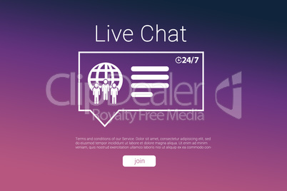 Composite image of icons and live chat text