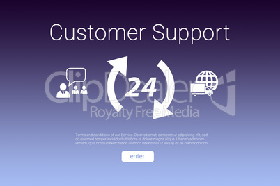 Composite image of icons and customer support text