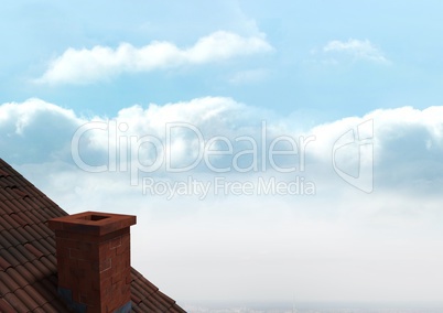 Roof with chimney and sky