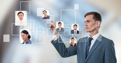 Businessman interacting and choosing a person from group of people interface