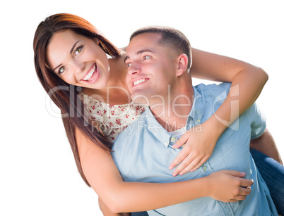 Mixed Race Romantic Military Couple Piggyback Portrait Isolated