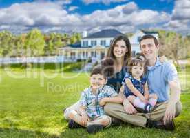 Happy Young Family With Children Outdoors In Front of Beautiful