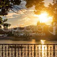 Sunny colorful evening in Prague. View of Prague Castle from Vlt