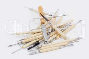 A pile of sculpture tools.