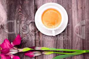 cappuccino in a white cup with a saucer