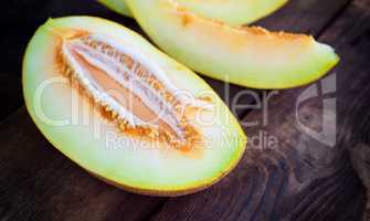 Ripe juicy melon cut in half