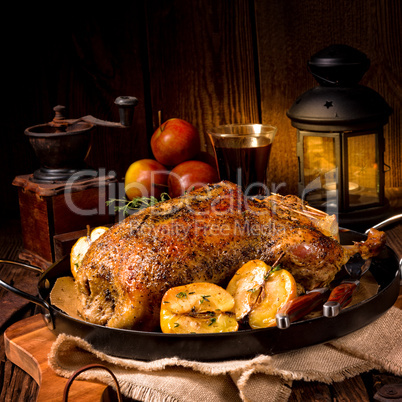 Duck on old Polish roasted with thyme and Apple