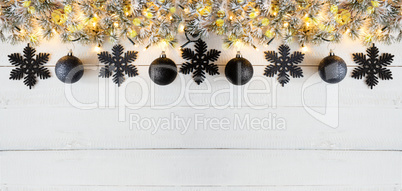 Black Christmas Banner, White Wood, Copy Space