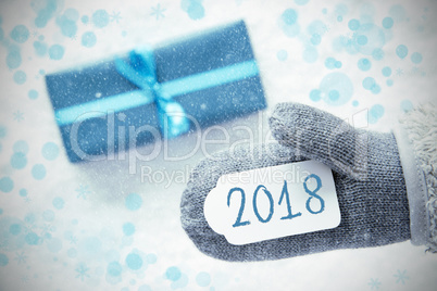 Turquoise Gift, Glove, Text 2018, Snowflakes