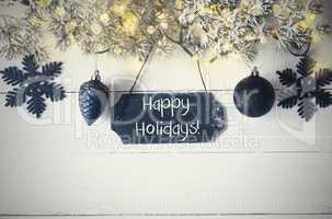 Black Christmas Plate, Fairy Light, Text Happy Holidays