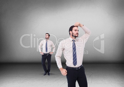 Businessman looking in opposite directions