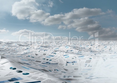 sea of documents under sky clouds