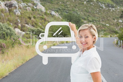 Business woman drawing a car on the road