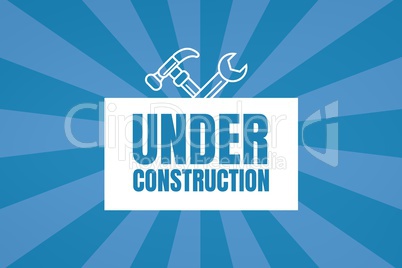 Under construction text with tools graphics against blue background