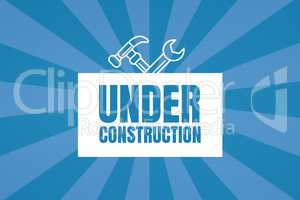 Under construction text with tools graphics against blue background