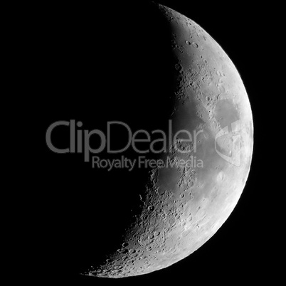 Waxing crescent moon seen with telescope