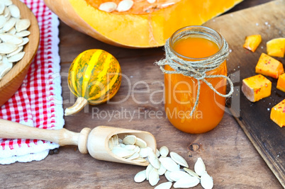 fresh pumpkin juice in a glass jar