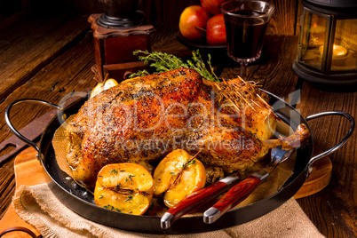 Duck on old Polish roasted with thyme and Apple