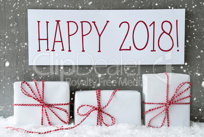 White Gift With Snowflakes, Text Happy 2018