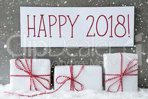 White Gift With Snowflakes, Text Happy 2018