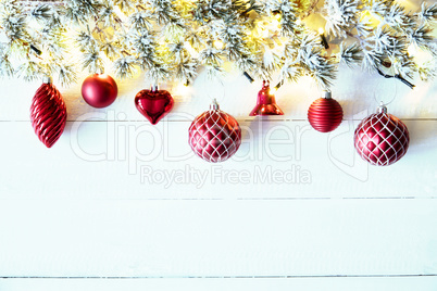 Red Christmas Banner, White Wood, Copy Space