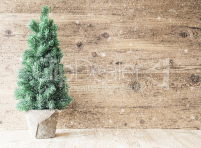 Christmas Tree, Copy Space, Wooden Background, Snowflakes