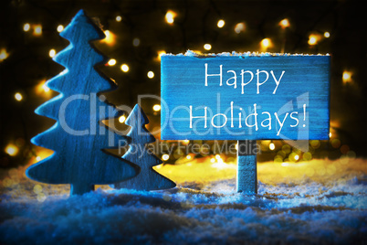 Blue Christmas Tree, Text Happy Holidays