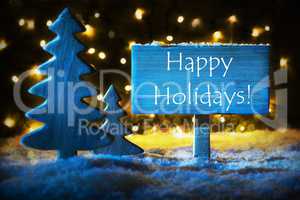 Blue Christmas Tree, Text Happy Holidays