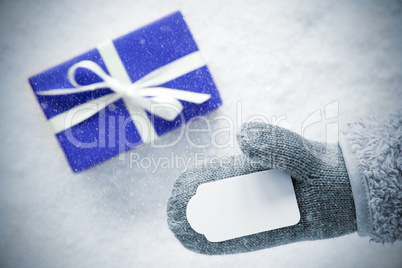 Blue Gift, Glove, Copy Space, Snowflakes