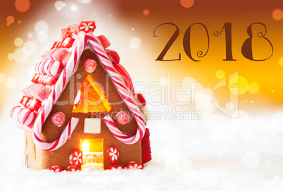 Gingerbread House, Golden Background, Text 2018