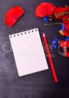 Empty paper notepad in line and red pencil