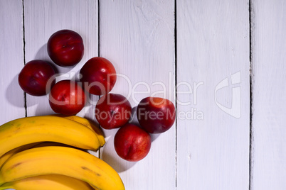 Fresh fruit bananas and peaches