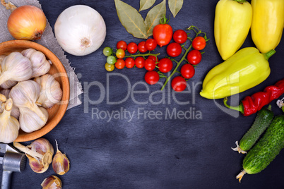 Fresh vegetables: tomatoes, cucumbers and garlic