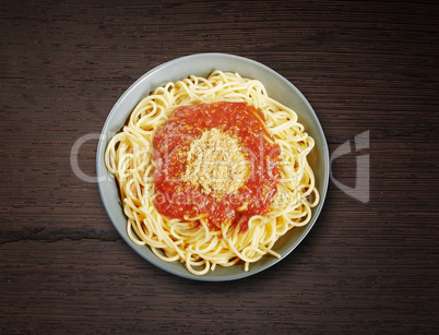 Dish of spaghetti bolognese
