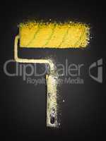 Paint roller shattered on black background