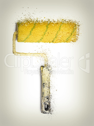 Paint roller shattered on white background